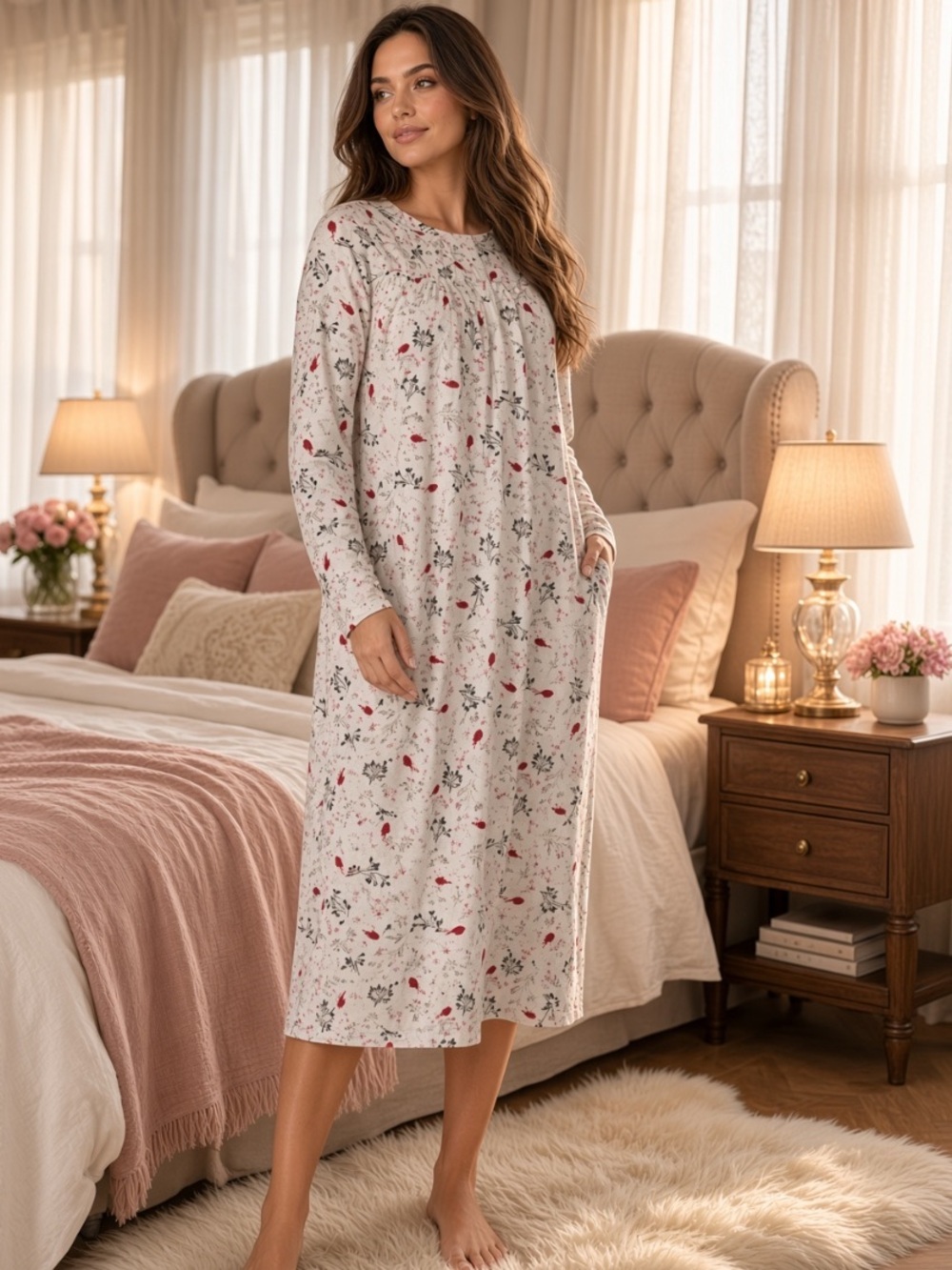 NWT Nightgown Cardinal Aria Velour W pockets  2X NWT